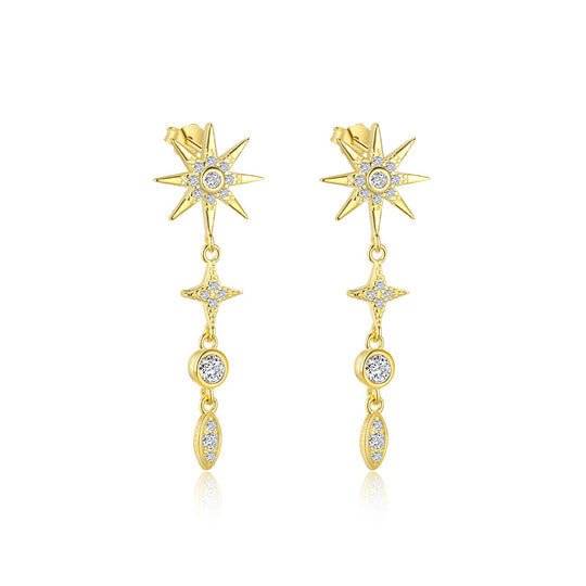 S925 Sterling Silver Star Tassel Diamond Stud Earrings Female