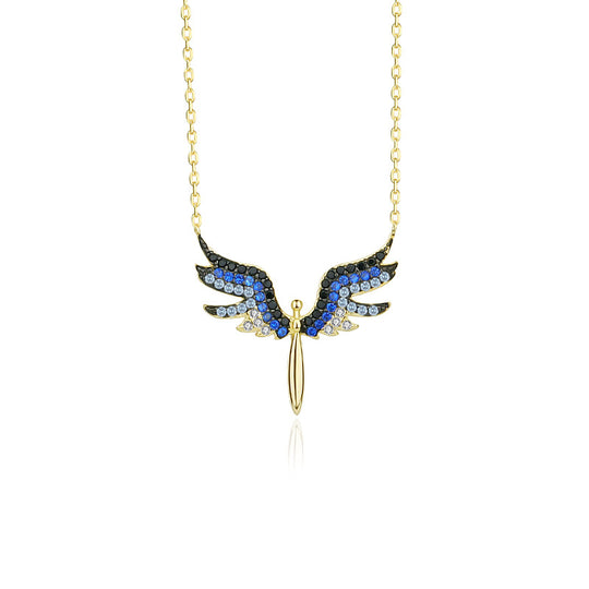 S925 Sterling Silver Angel Wing Zirconia Necklace for Women