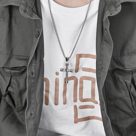 Stainless Steel Twisted Cross Pendant Necklace