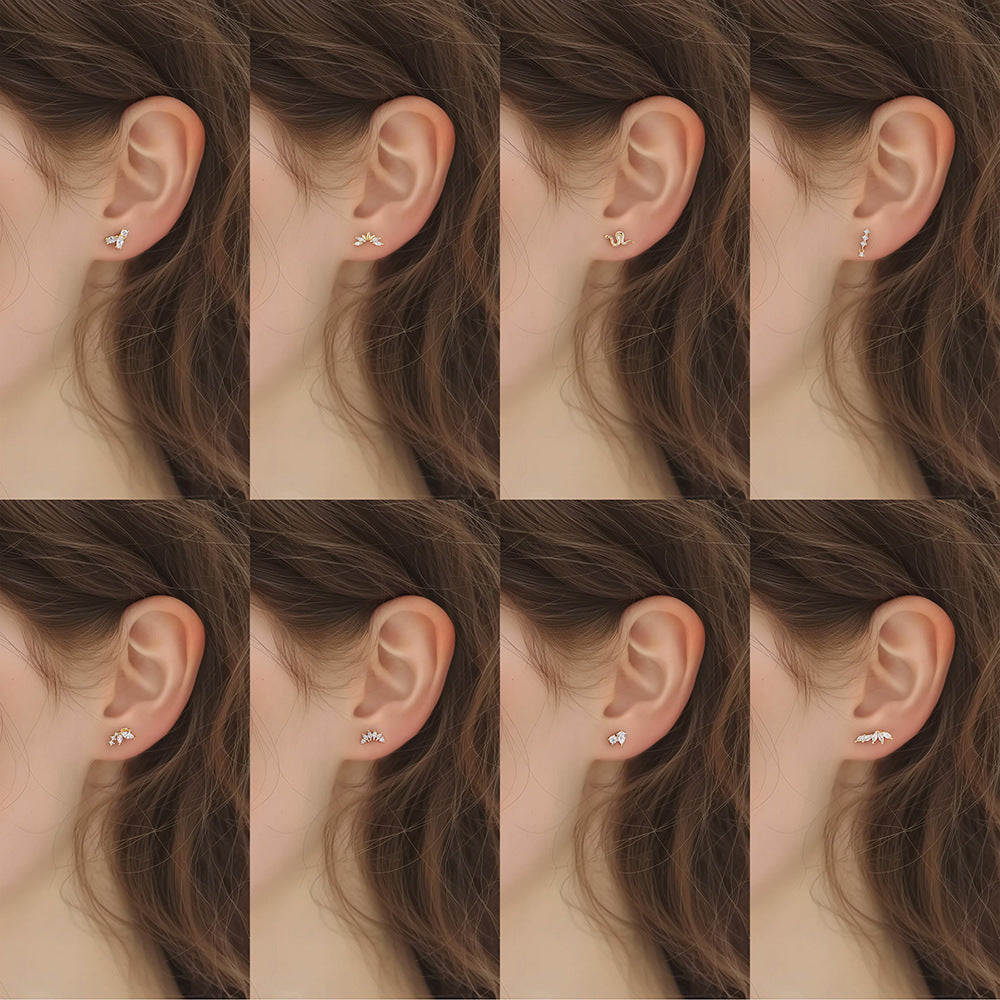 S925 Sterling Silver Geometric Zirconia Stud Earrings