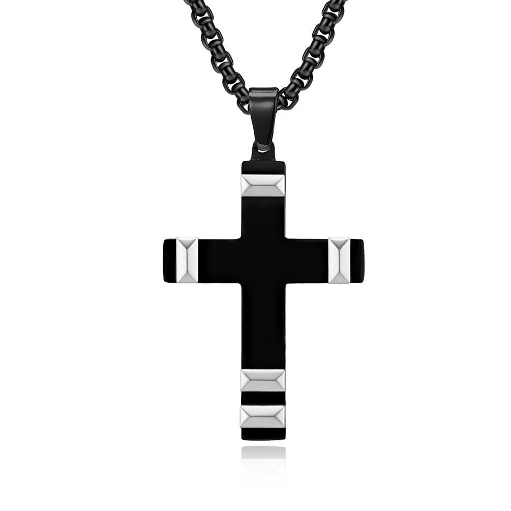 Stainless Steel Two-Tone Cross Necklace for Men