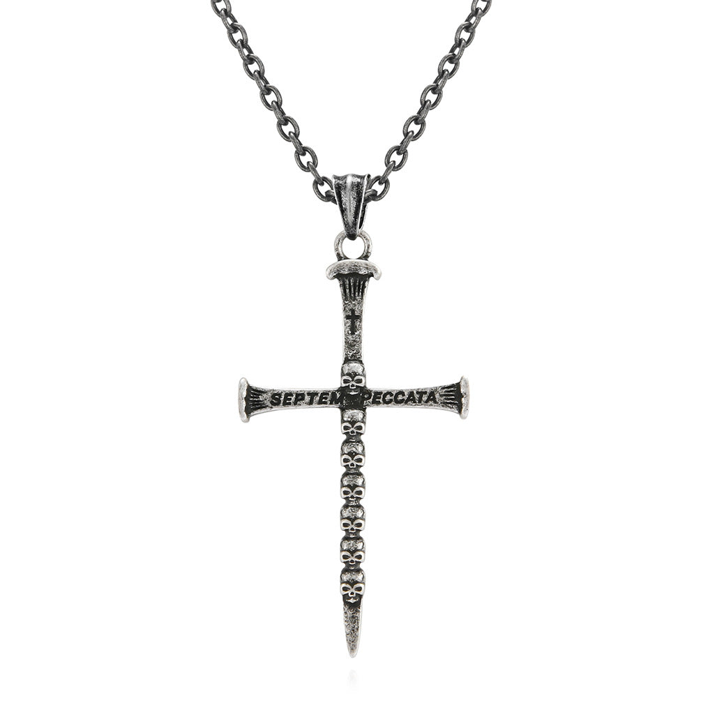 Vintage Dark Style Skull Stainless Steel Cross Necklace Gothic Jewelry