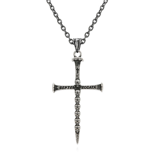 Vintage Dark Style Skull Stainless Steel Cross Necklace Gothic Jewelry