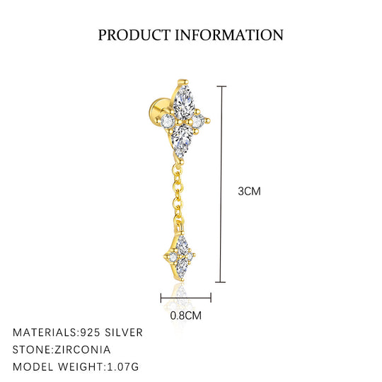 S925 Sterling Silver Geometric Diamond Design Stud Earrings for Women
