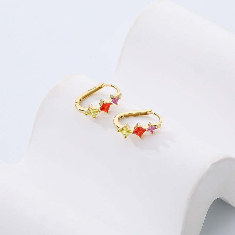 925 Sterling Silver Oval Colorful Zirconia Earring