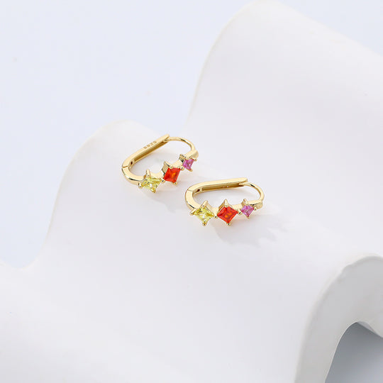 925 Sterling Silver Oval Colorful Zirconia Earring