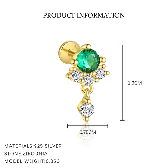S925 Sterling Silver Green Zirconia Earrings for Women