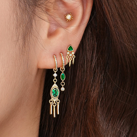 S925 Sterling Silver Vintage Triangular Set Zirconia Earrings For Women