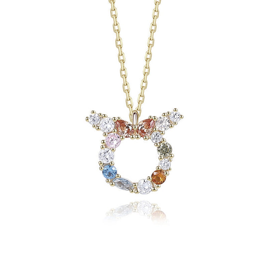 S925 Sterling Silver Rainbow Zirconia Zodiac Necklace