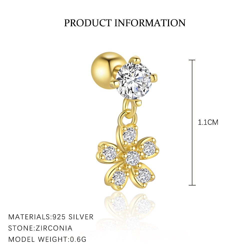 S925 Sterling Silver Star and Moon Zirconia Round Head Earrings Set for Women