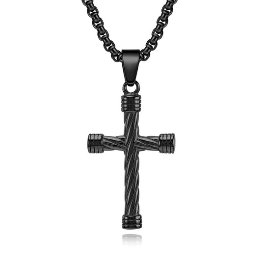 Stainless Steel Twisted Cross Pendant Necklace