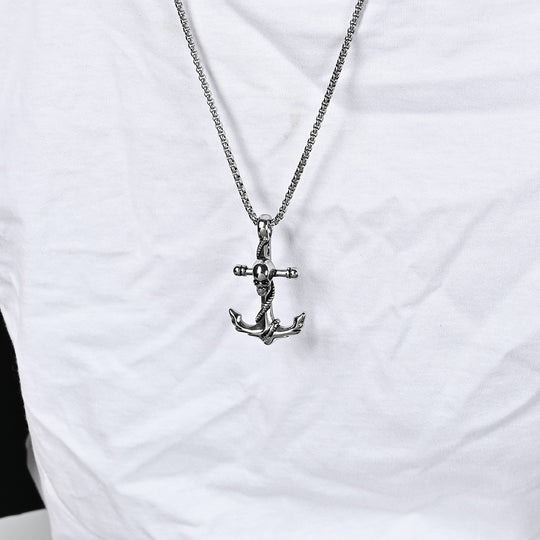 Skull and Anchor Stainless Steel Necklace Stainless Steel Gothic Jewelry