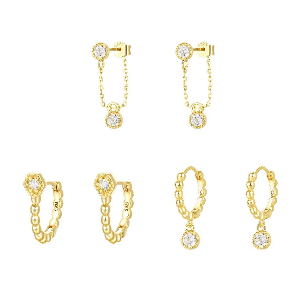 S925 Sterling Silver Zirconia Round Earrings