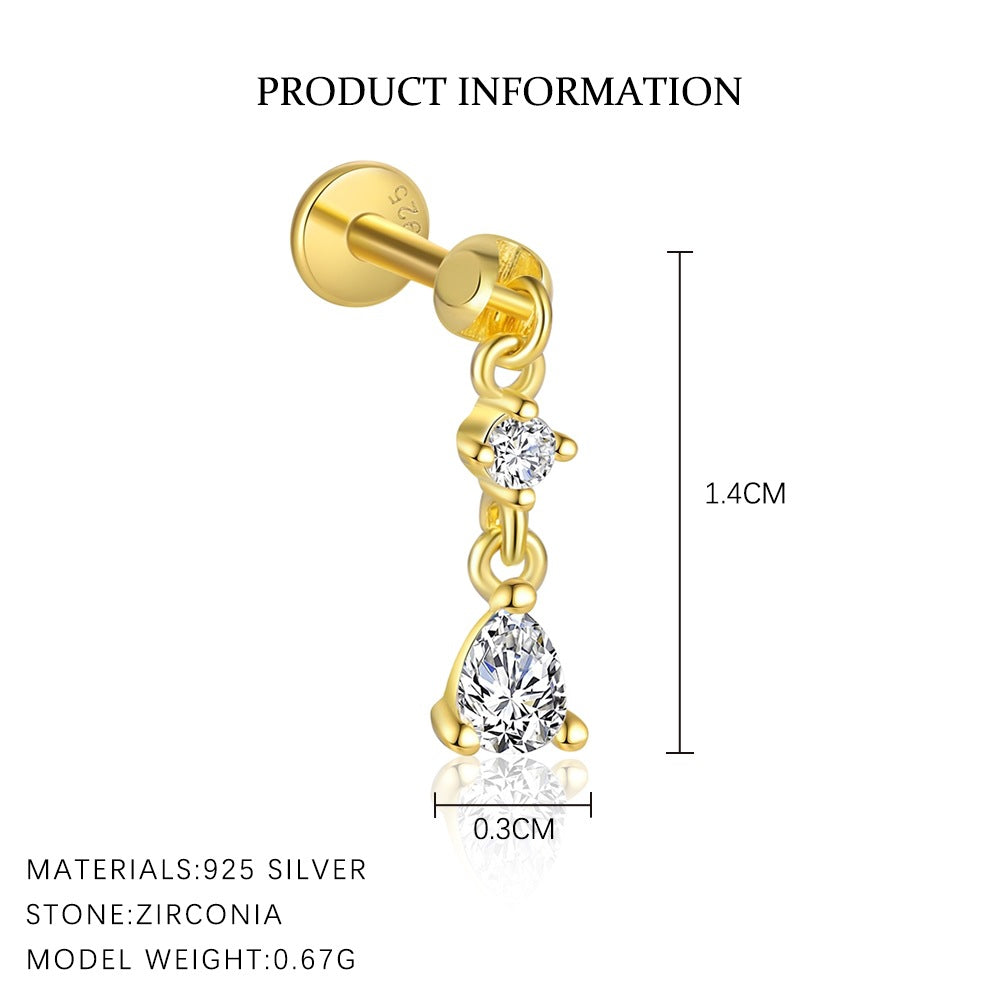 S925 Sterling Silver Tassel Zirconia Flat Earrings for Women