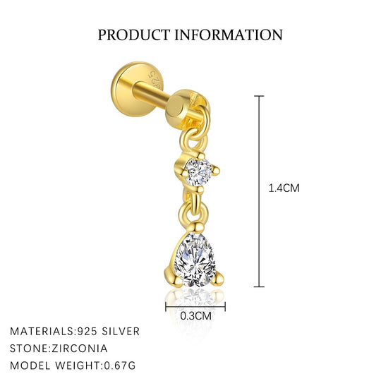S925 Sterling Silver Tassel Zirconia Flat Earrings for Women