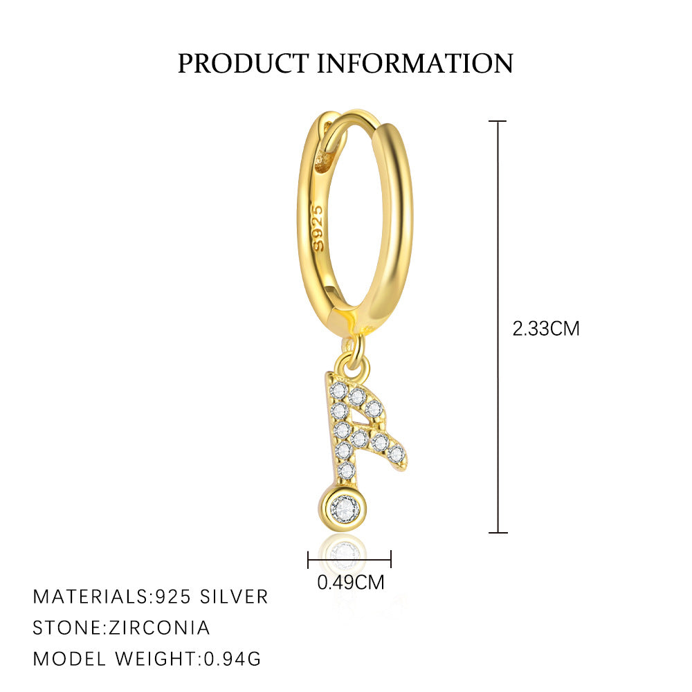 S925 Sterling Silver Musical Notes with Zirconia Geometric Earrings for Women