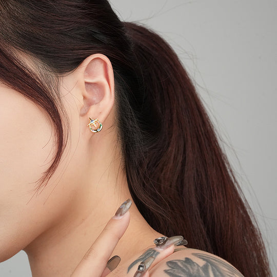 925 Sterling Silver Asymmetrical Octopus Stud Earrings