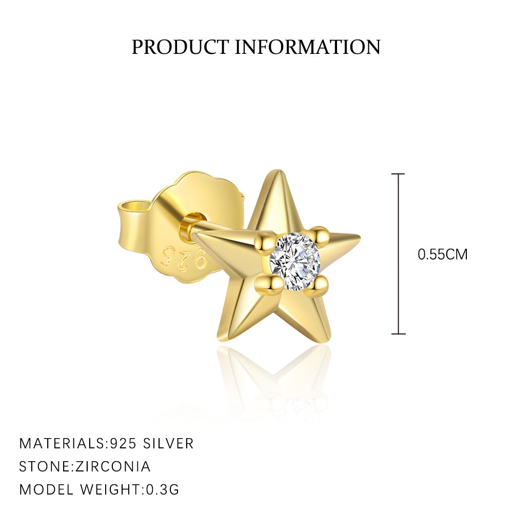 S925 Sterling Silver Star Tassel Diamond Stud Earrings Female