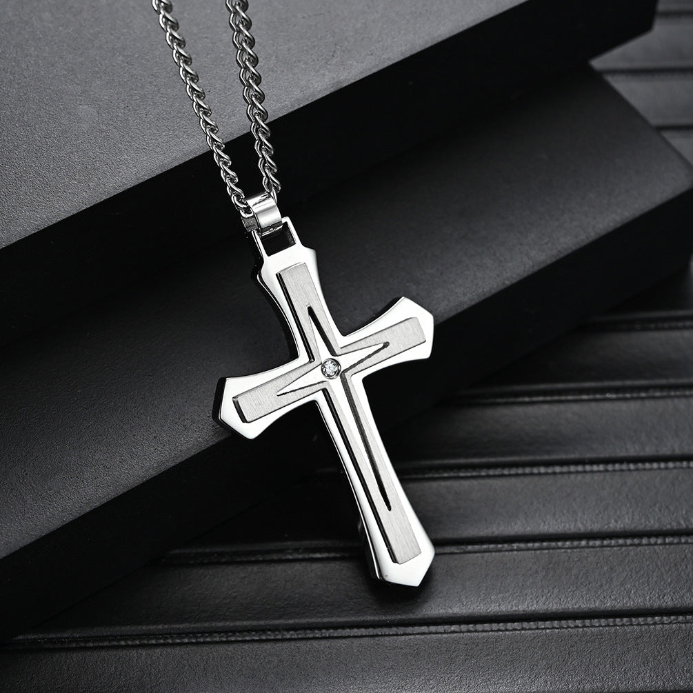 Stainless Steel Two-Tone Cross Necklace
