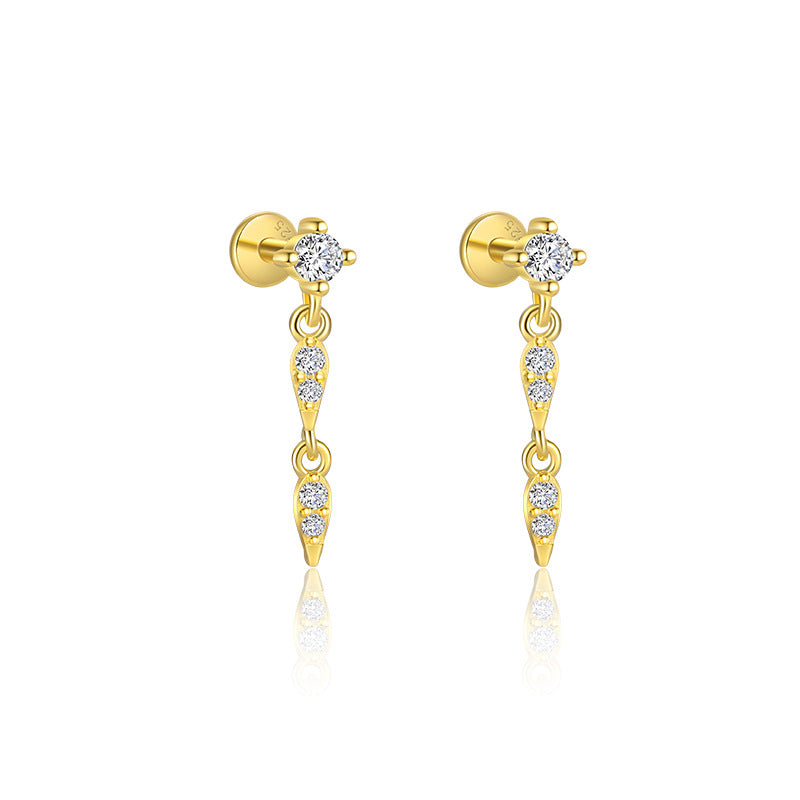 S925 Sterling Silver Tassel Zirconia Flat Earrings for Women