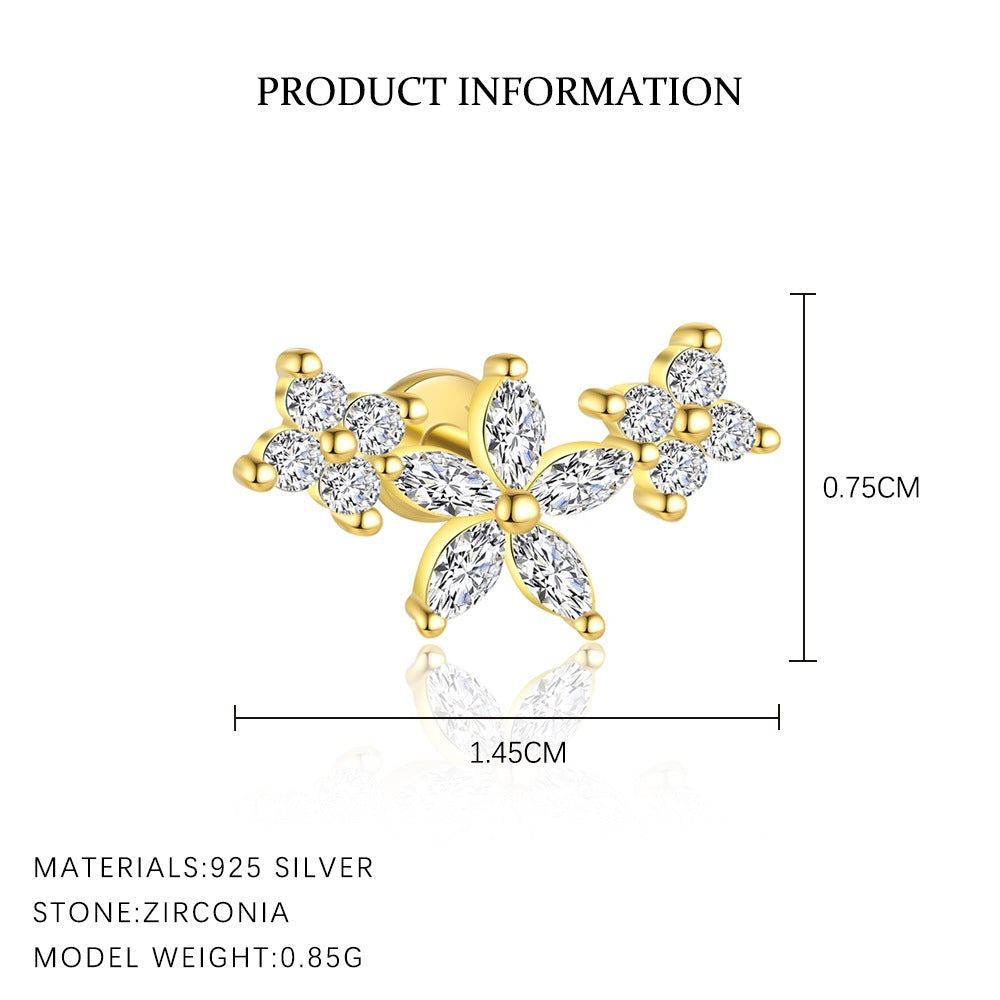 S925 Sterling Silver Windmill Zirconia Piercing Earrings for Women