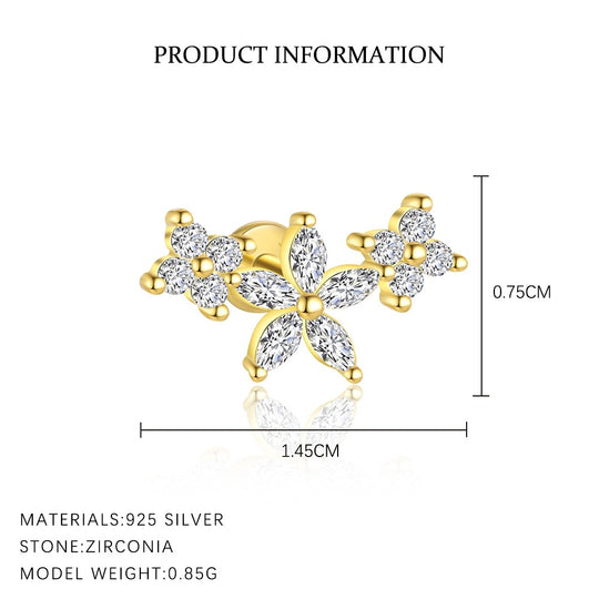 S925 Sterling Silver Windmill Zirconia Piercing Earrings for Women
