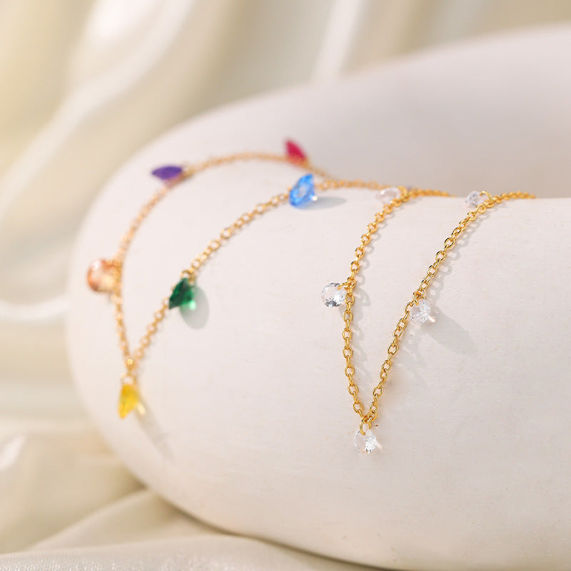 S925 Colorful Zirconia Necklace Women Sterling Silver Rainbow Necklace