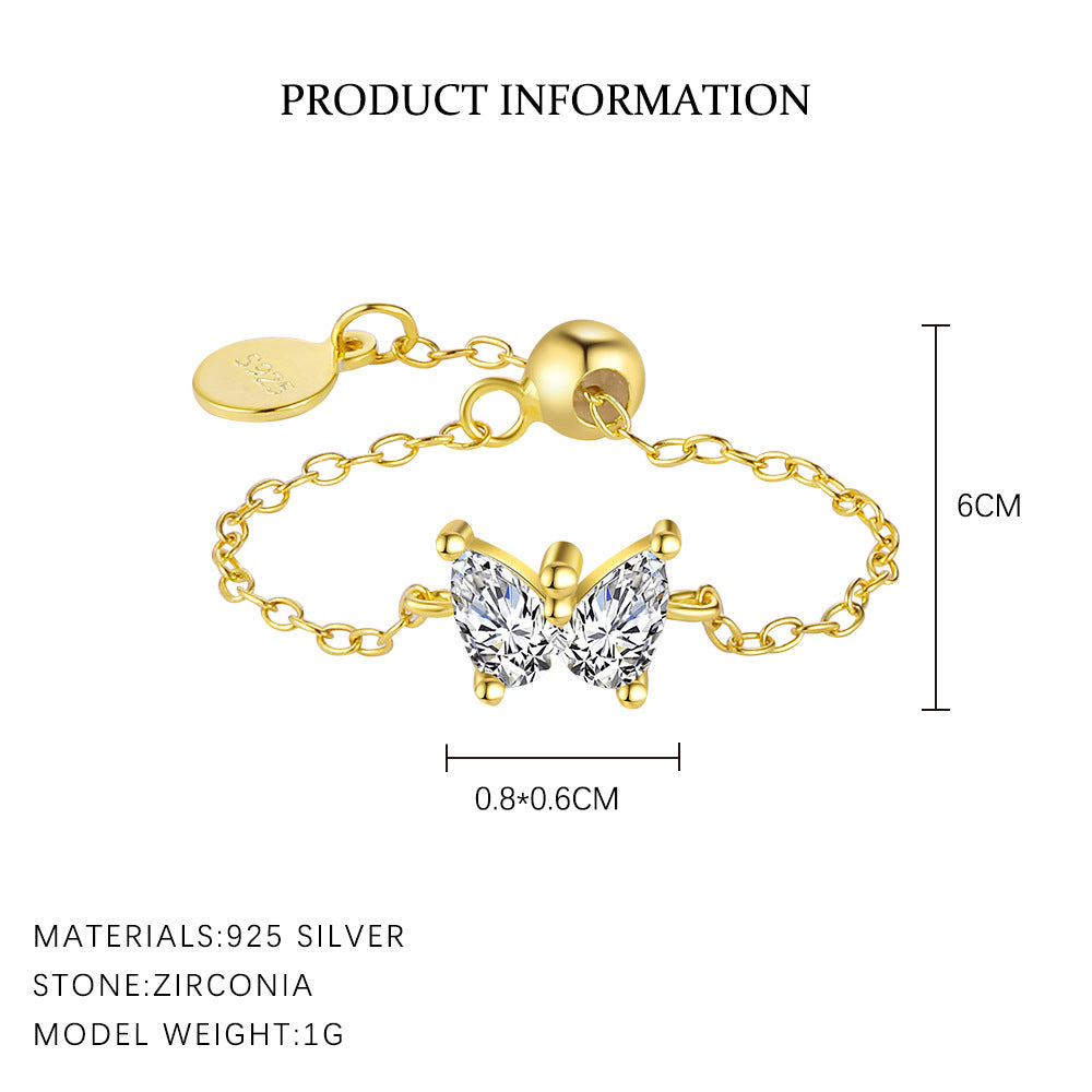 S925 Sterling Silver Butterfly Zirconia Ring for Women