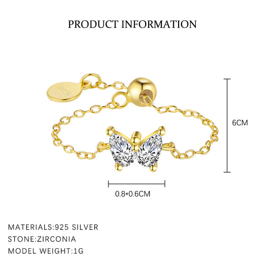 S925 Sterling Silver Butterfly Zirconia Ring for Women