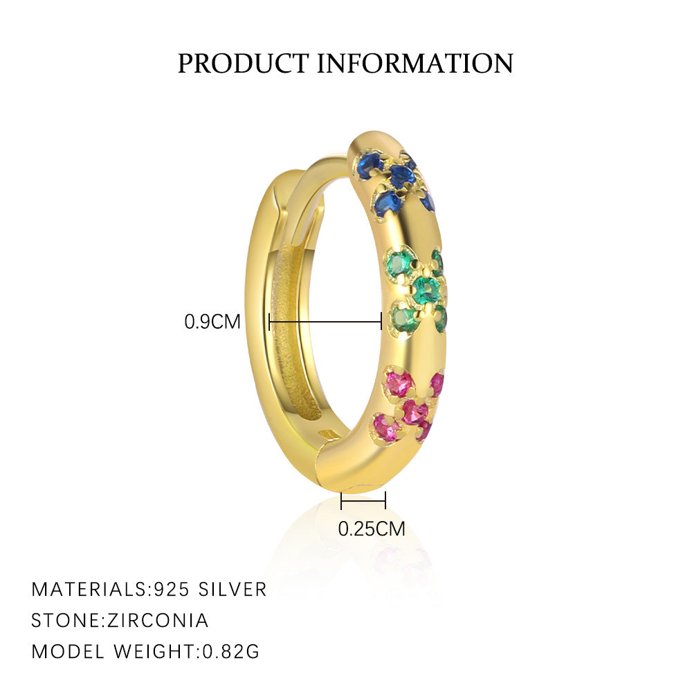 S925 Sterling Silver Minimalist Colorful Zirconia Geometric Earrings for Women