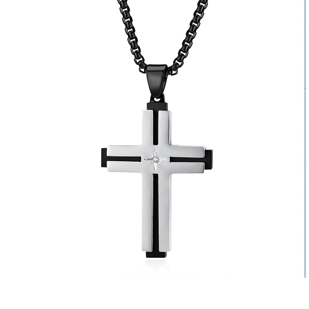Two-Tone plated Cross Pendant Stainless Steel Necklace