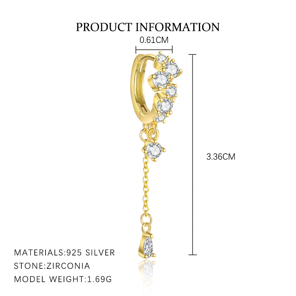 S925 Sterling Silver Chain Tassel with Zirconia Drop Earrings for Women