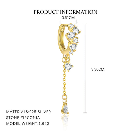 S925 Sterling Silver Chain Tassel with Zirconia Drop Earrings for Women