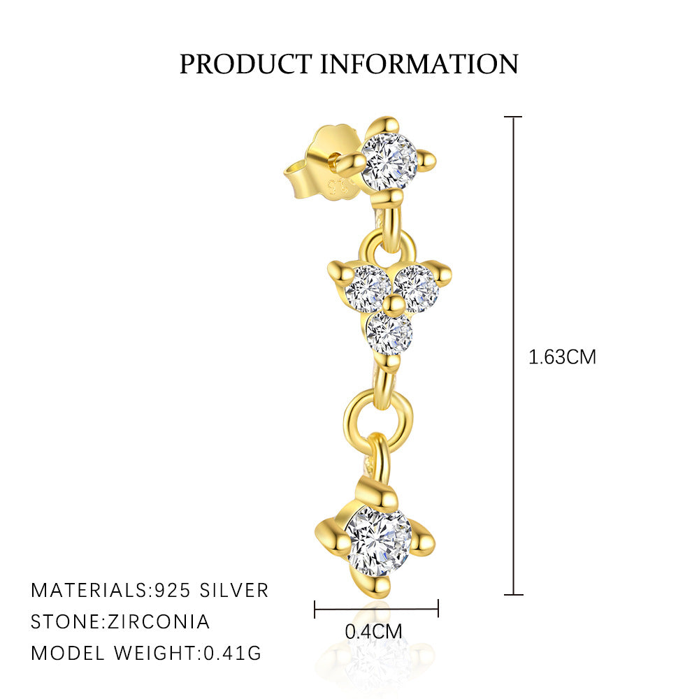 S925 Sterling Silver Chain Tassel with Zirconia Drop Earrings for Women