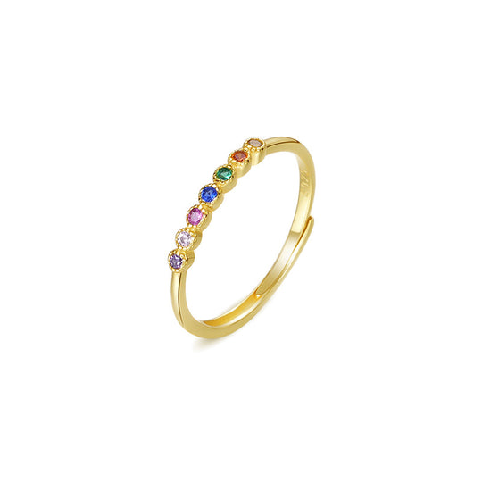 925 Sterling Silver Rainbow Zirconia Ring for Women