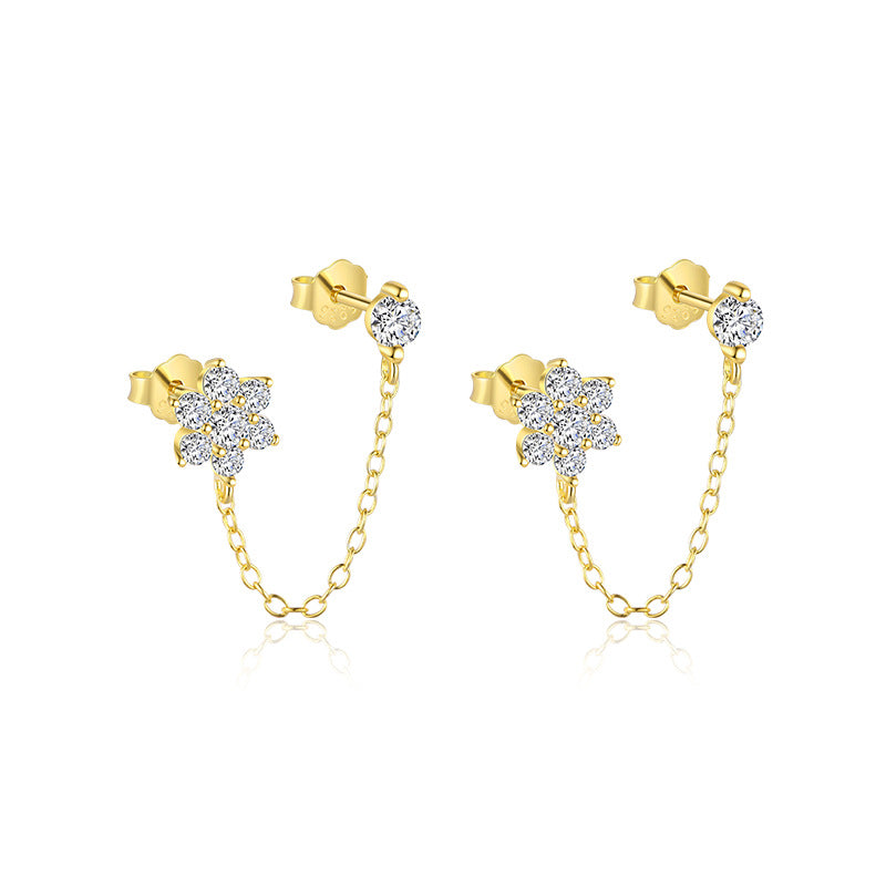 S925 Sterling Silver Star Tassel Diamond Stud Earrings Female