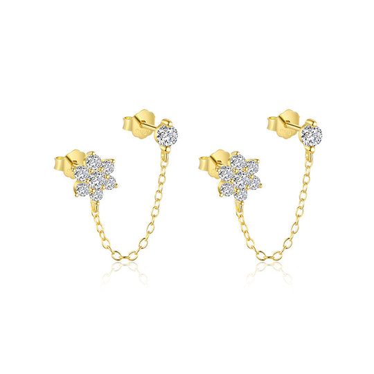 S925 Sterling Silver Star Tassel Diamond Stud Earrings Female