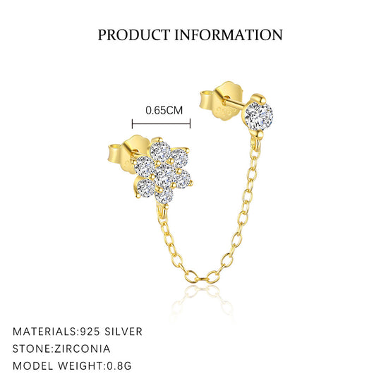 S925 Sterling Silver Star Tassel Diamond Stud Earrings Female