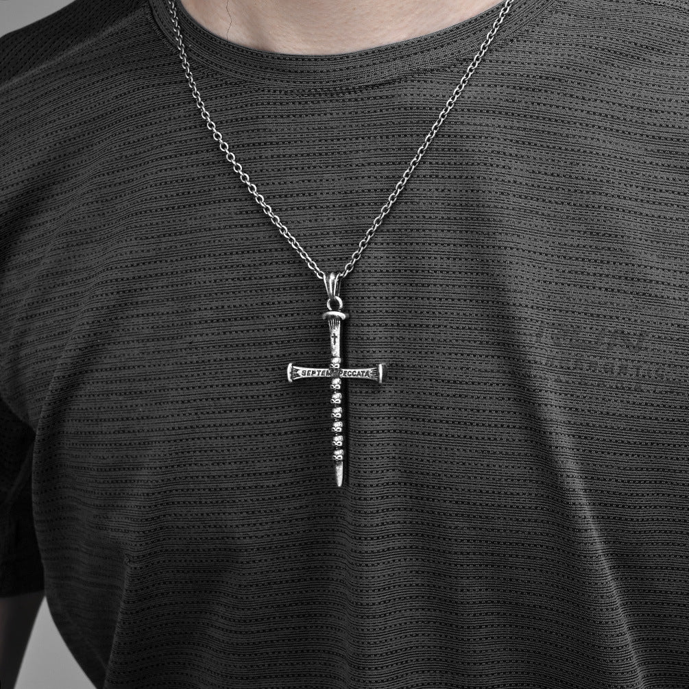 Vintage Dark Style Skull Stainless Steel Cross Necklace Gothic Jewelry