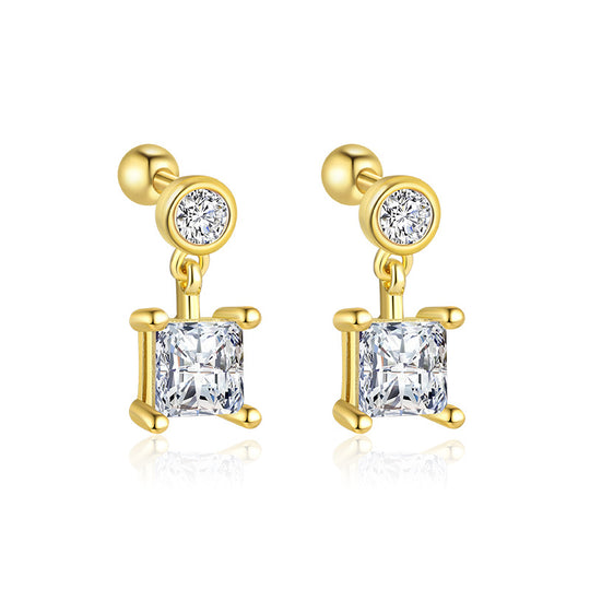 S925 Sterling Silver Star and Moon Zirconia Round Head Earrings Set for Women