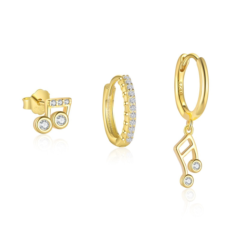 S925 Sterling Silver Musical Note Zirconia Earrings for Women