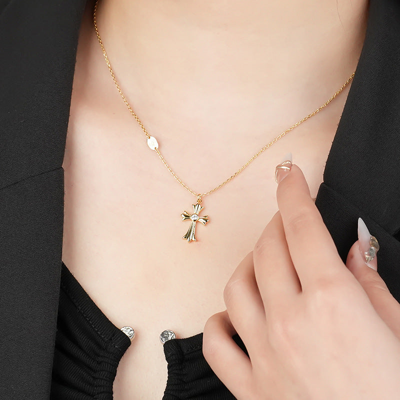 S925 Sterling Silver Punk Cross Zirconia Necklace