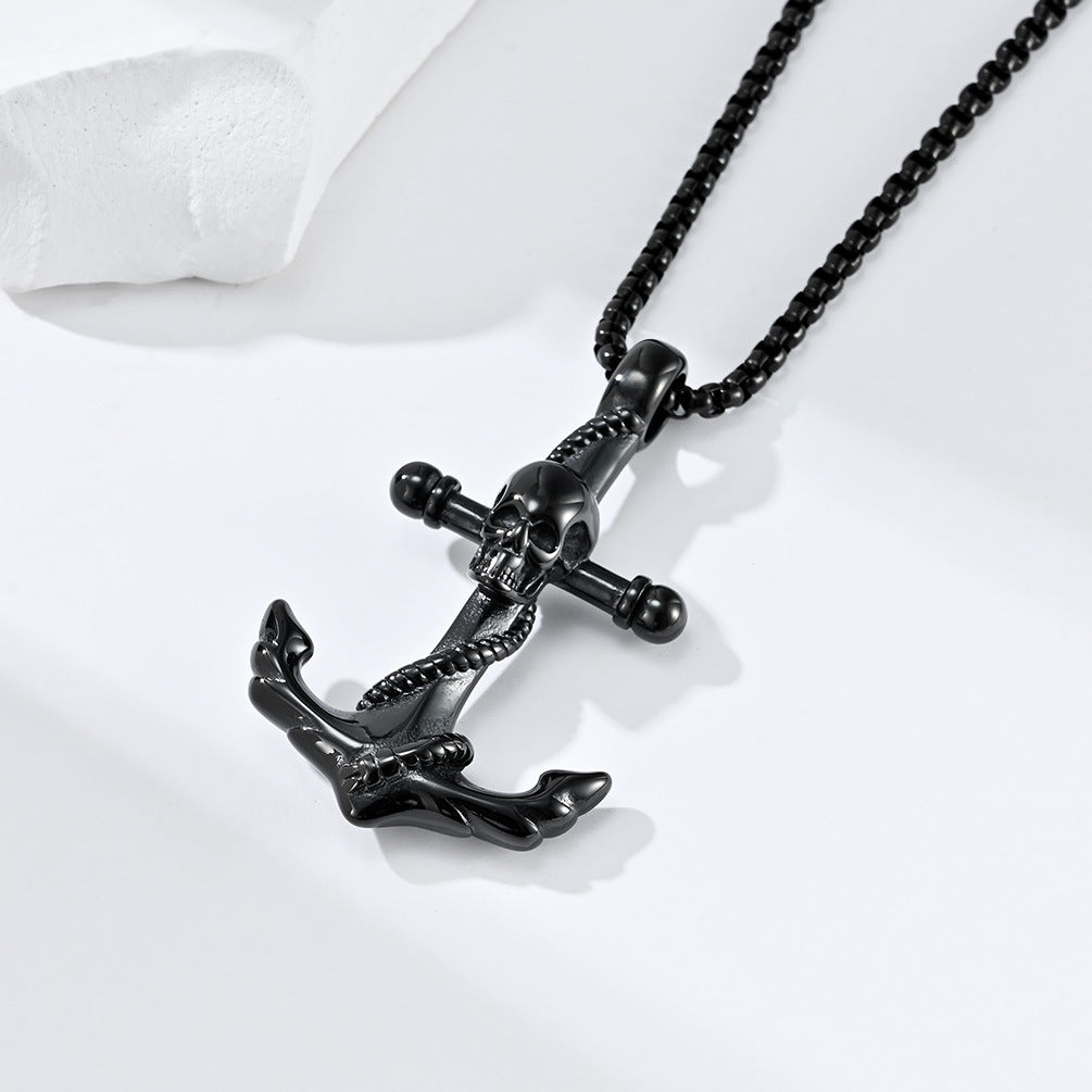 Skull and Anchor Stainless Steel Necklace Stainless Steel Gothic Jewelry