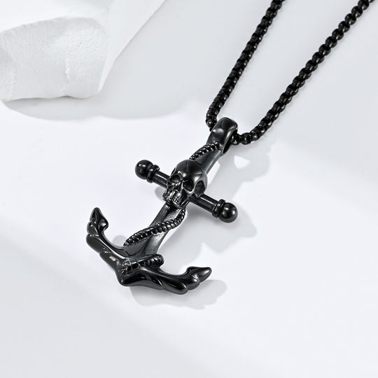 Skull and Anchor Stainless Steel Necklace Stainless Steel Gothic Jewelry