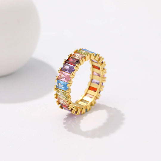 925 Sterling Silver Light Luxury Colorful Zirconia Ring for Women
