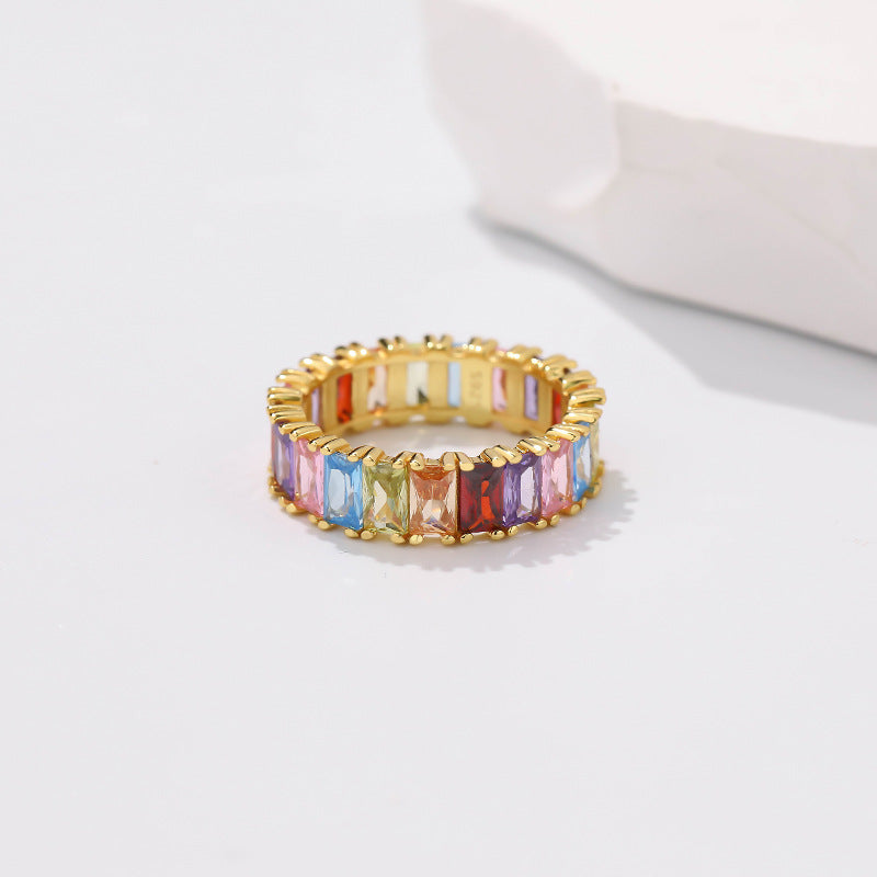 925 Sterling Silver Light Luxury Colorful Zirconia Ring for Women
