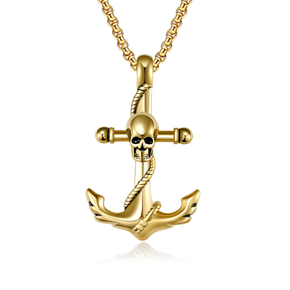 Skull and Anchor Stainless Steel Necklace Stainless Steel Gothic Jewelry