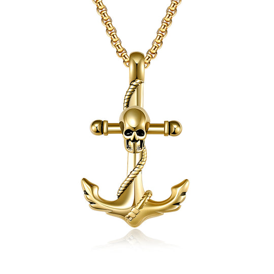 Skull and Anchor Stainless Steel Necklace Stainless Steel Gothic Jewelry