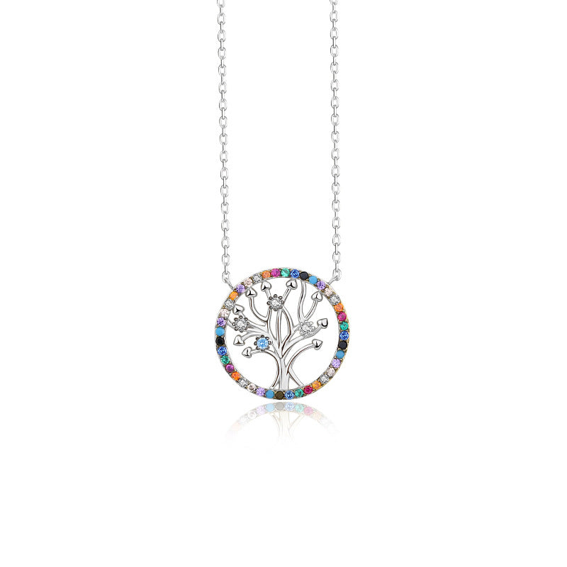 S925 Sterling Silver Colorful Zirconia Tree of Life Necklace for Women