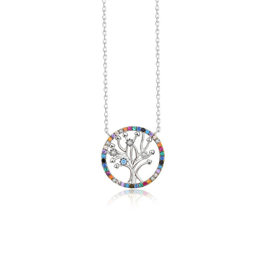 S925 Sterling Silver Colorful Zirconia Tree of Life Necklace for Women